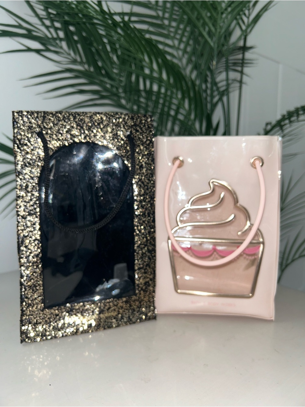 Bath & Body Works Pink Cupcake Gift Bag & Black Sparkly Gift Bag Gold Trim